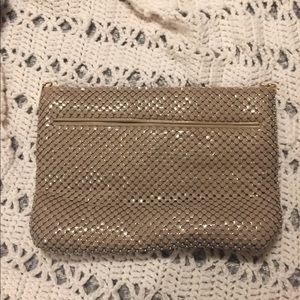 Tan metal sequins clutch